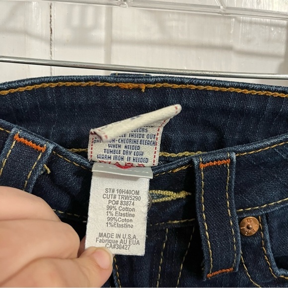 True Religion Stella Skinny Jeans Dark Wash Orange Embroidered Size 28 Q2 - Picture 5 of 10
